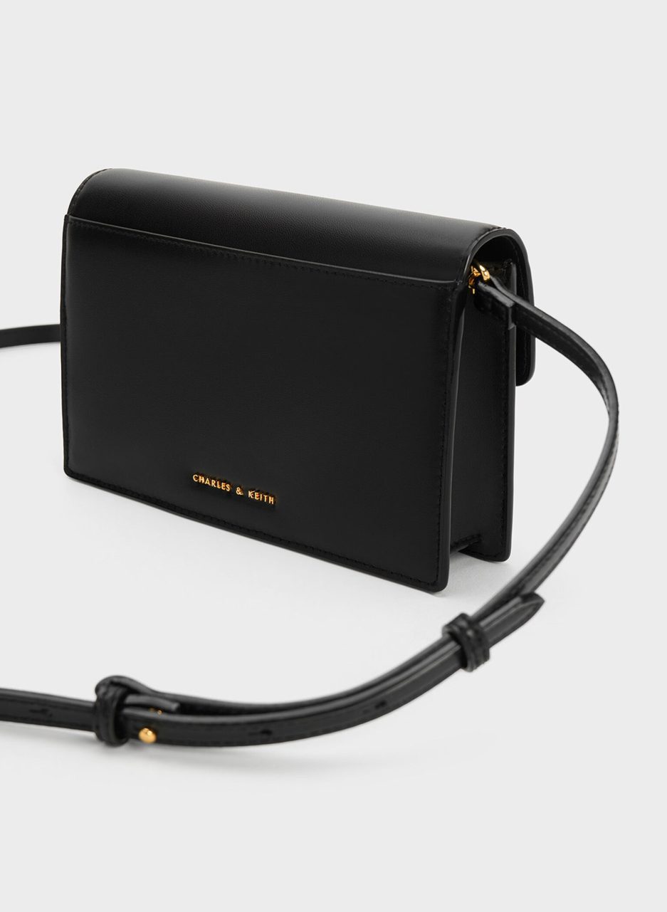 Padlock Envelope Crossbody Bag - Black - 图片 4