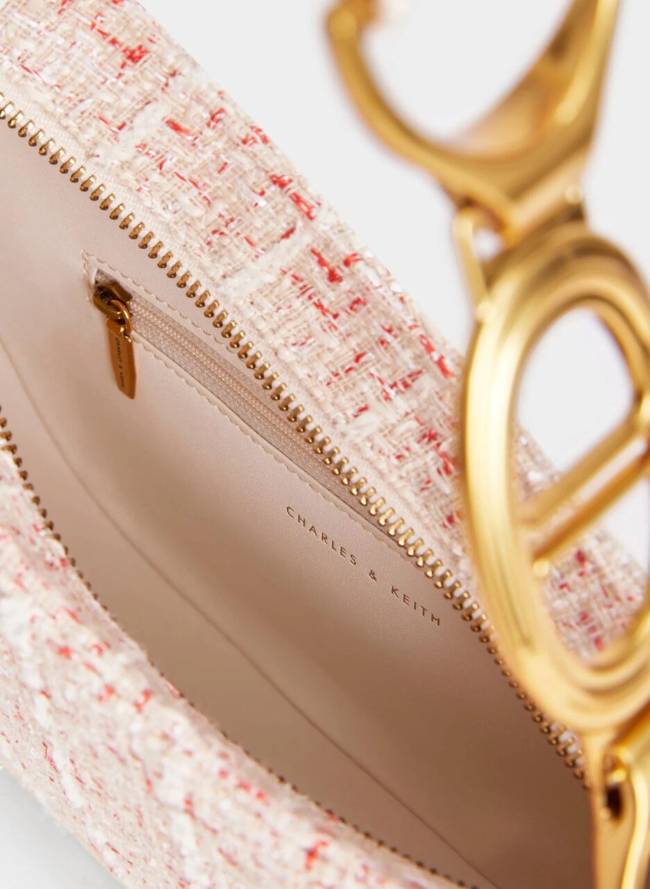Tweed Asymmetrical Shoulder Bag - Cream - 图片 4